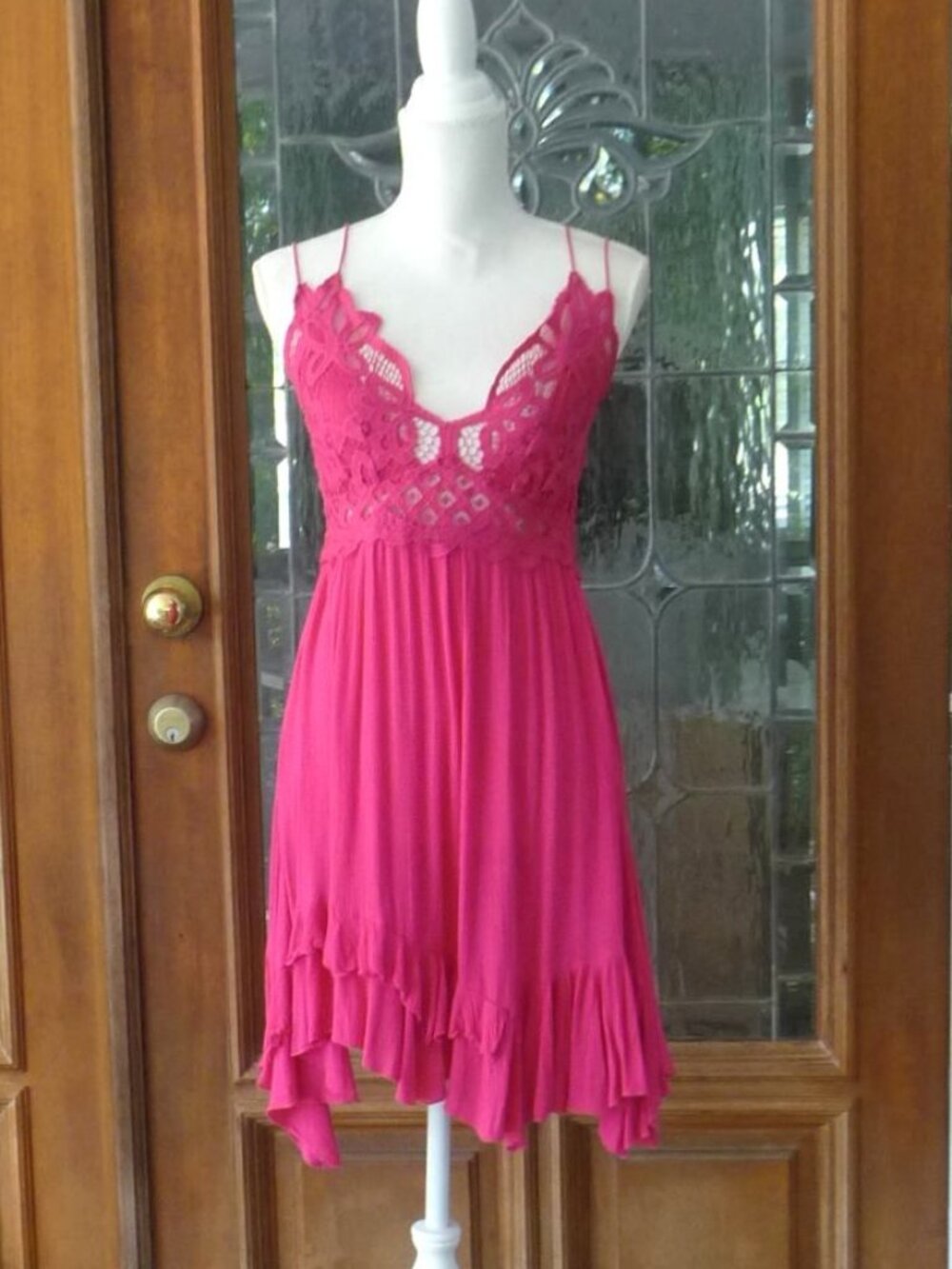 FREE PEOPLE SIZE MEDIUM Adella Lace Ruffle Slip Dress Pink